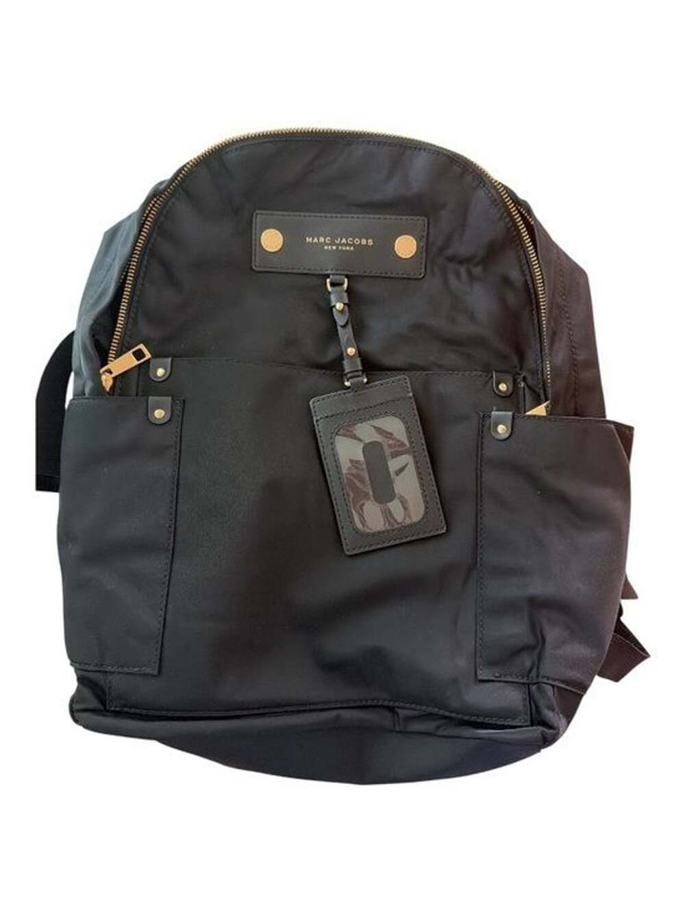 Marc Jacobs Black Nylon Backpack with Gold Accents and ID Tag